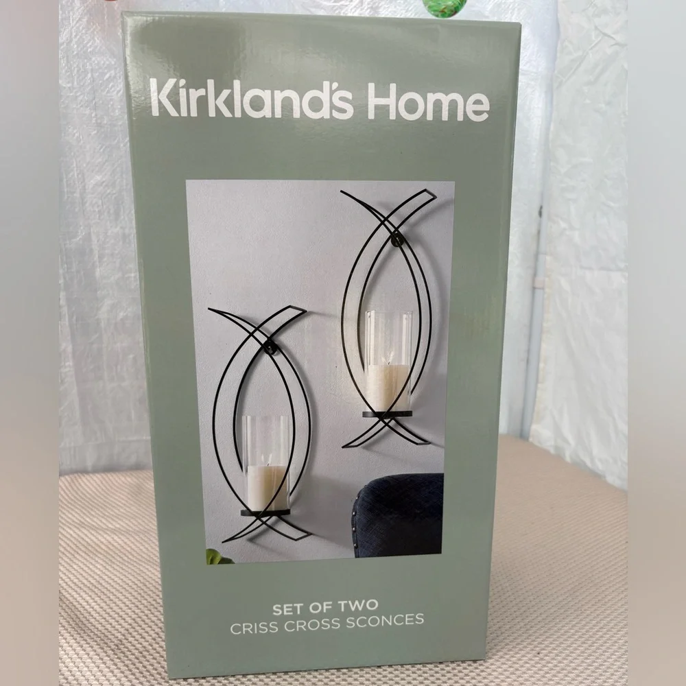Kirklands Black Criss Cross Sconces Set - Picture 1 of 6